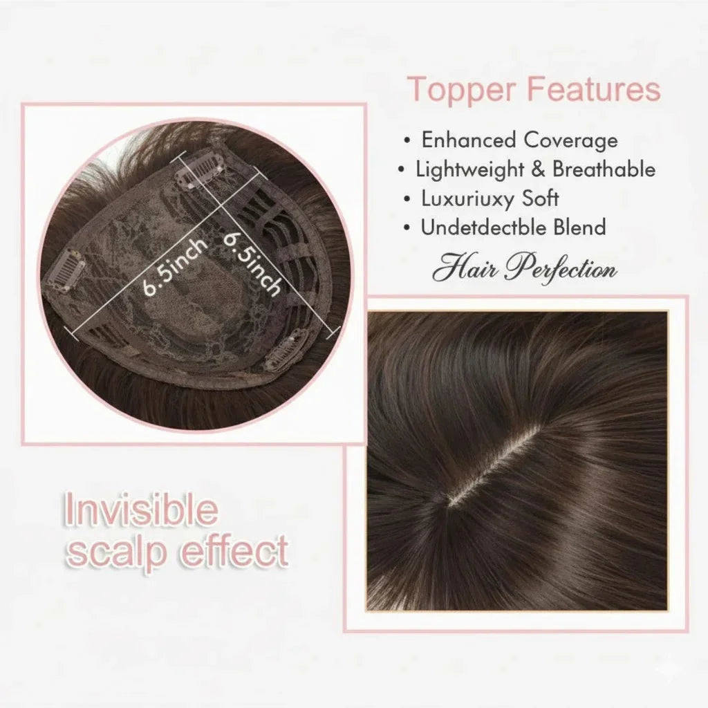 Zebaish Dark Brown 3 Clips Topper Synthetic Hair For Thinning Hair | Zebaish Wigs & Extensions