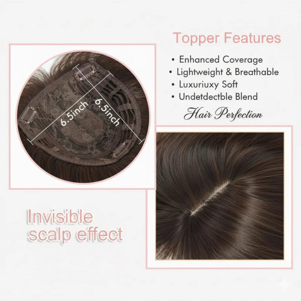 Zebaish Caramel Brown With Golden Highlights Hair Topper With  3 Clips, Volumizing Piece | Zebaish Wigs & Extensions