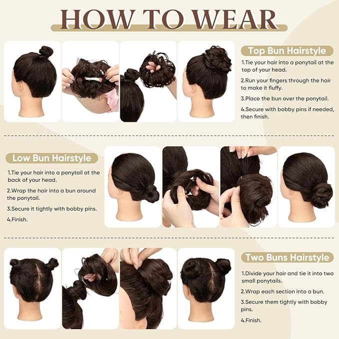 Dark Brown Messy Srunchy Bun Hair Piece for Thin Hair Women Synthetic Chignon | Zebaish Wigs and Extensions