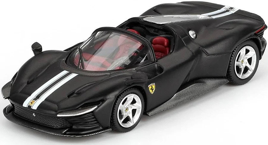Ferrari Daytona SP3 Matt Black with White Stripes and Red Interior 1/64 Diecast