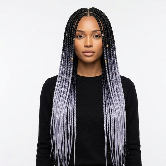 24'' Afro Twist Braid Black with Grey Ombre Synthetic Kanekalon Jumbo Braiding Extension Hair| Zebaish Wigs And Extensions
