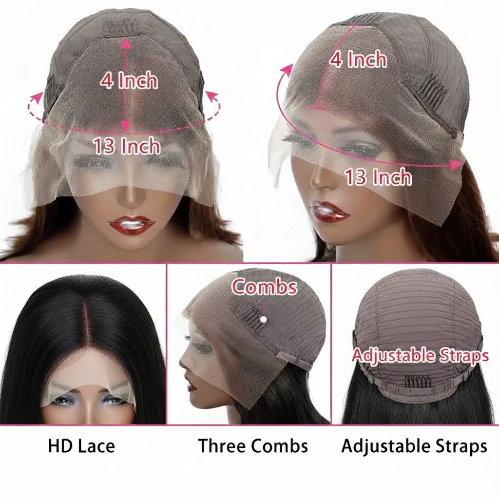 13*4 Chocolate Brown Front Lace Wig 32" Long Straight Synthetic Hair| Zebaish Wigs & Extensions