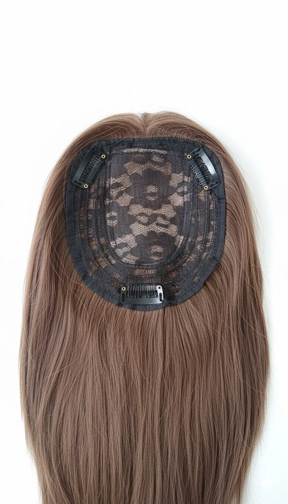 Zebaish Caramel Brown With Golden Highlights Hair Topper With  3 Clips, Volumizing Piece | Zebaish Wigs & Extensions