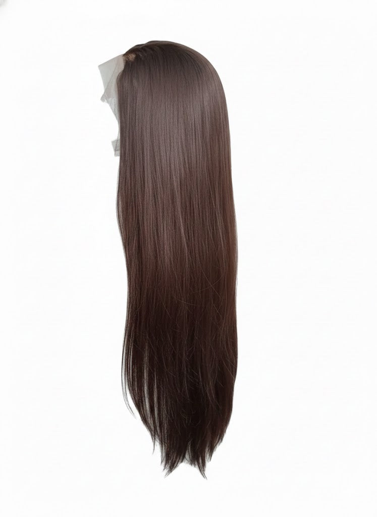 13*4 Chocolate Brown Front Lace Wig 32" Long Straight Synthetic Hair| Zebaish Wigs & Extensions