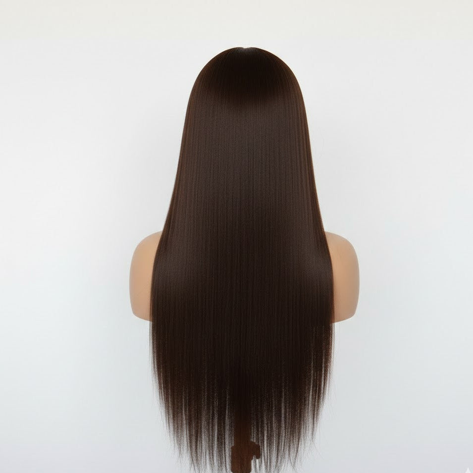 13*4 Chocolate Brown Front Lace Wig 32" Long Straight Synthetic Hair| Zebaish Wigs & Extensions