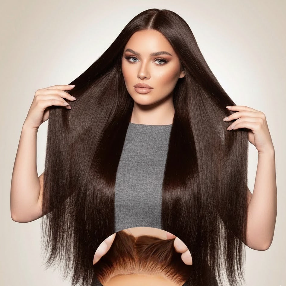 13*4 Chocolate Brown Front Lace Wig 32" Long Straight Synthetic Hair| Zebaish Wigs & Extensions